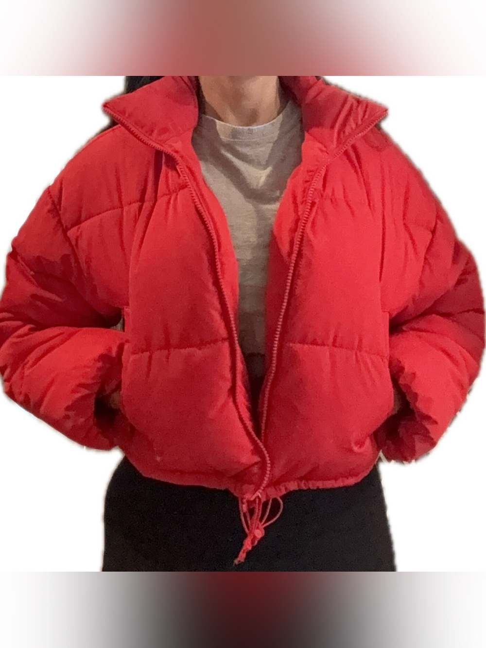 H&M Bright Red Cropped Puffer Jacket